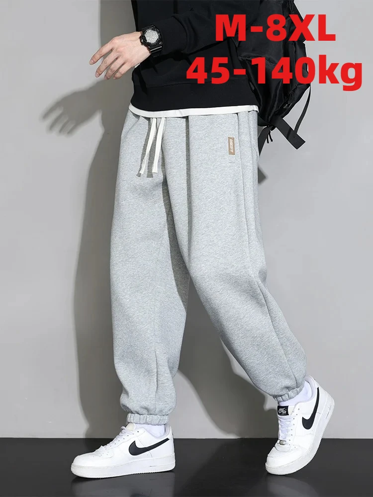 

Мужские спортивные брюки больших размеров 8XL 7XL 6XL, повседневные свободные джоггеры с эластичным поясом, черные, серые, хлопковые, мужские свободные брюки