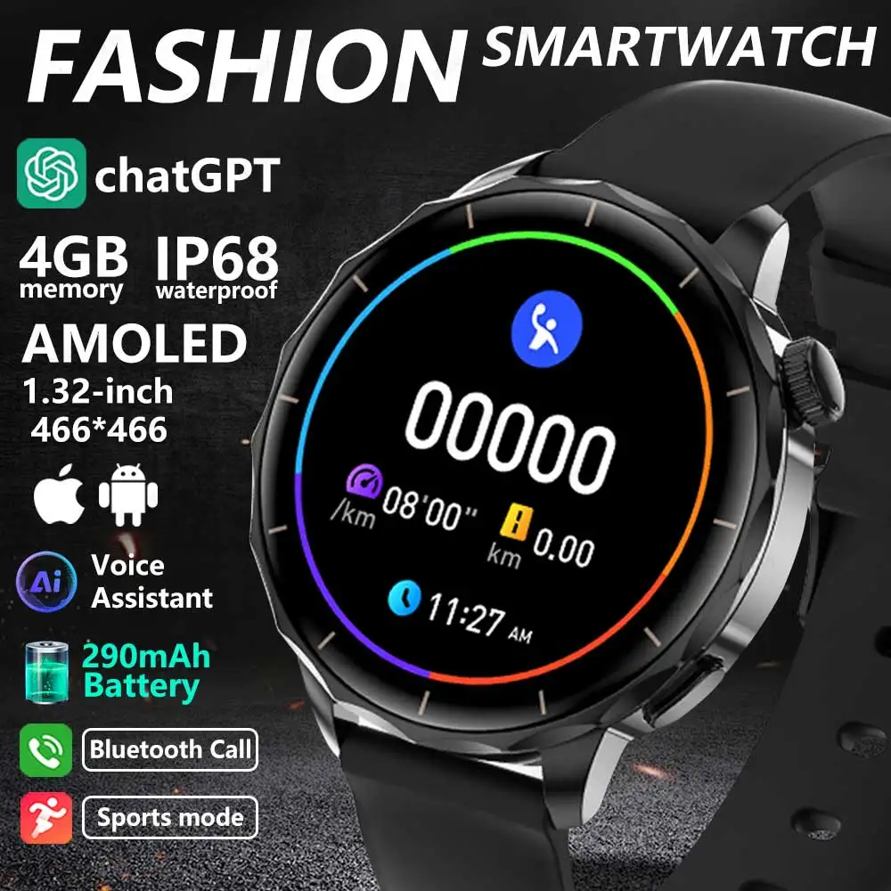 

Новые умные часы с памятью 4G для Android Amoled, водонепроницаемые часы с GPS-треком, BT Call, женские умные часы для мониторинга здоровья 2025