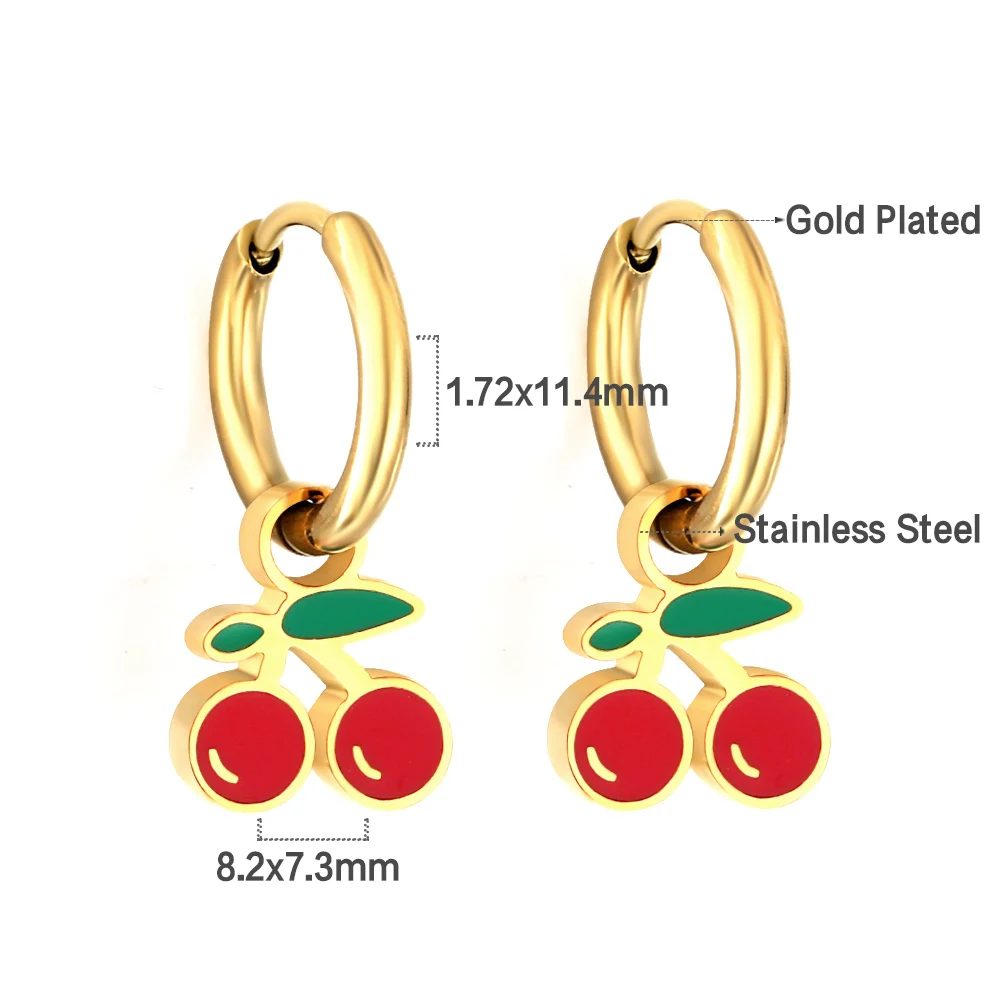 LUXUSTEEL Cute Fruit Style Drop Earring for Women Stainless Steel Strawberry Watermelon Cherry Hoop Earrings Jewelry Party Gifts