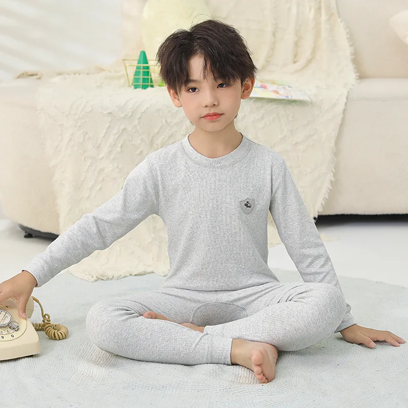 Pajamas Boys Clothes 2-12 Years Soft Cotton Pijamas For Girl 2 Pieces New Year Sleepwear Kids Thermal Underwear Set Fall Winter