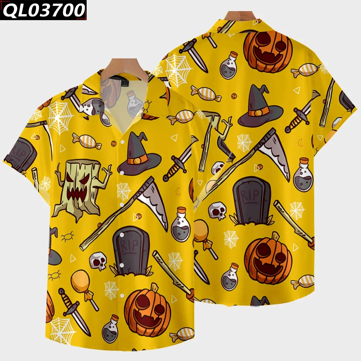 2024 Men's Summer Casual Short Sleeved Shirt Halloween Skull 3D Printed Hip-hop Plus Size Shirts for Men