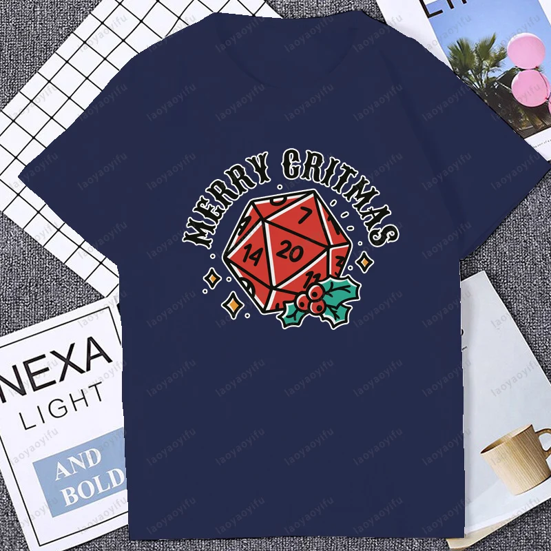 Merry Gritmas Christmas DnD Dungeons and Dragons Fans Gift T-shirt Funny Polyhedral Die Dice Graphic Printed Man Streetwear