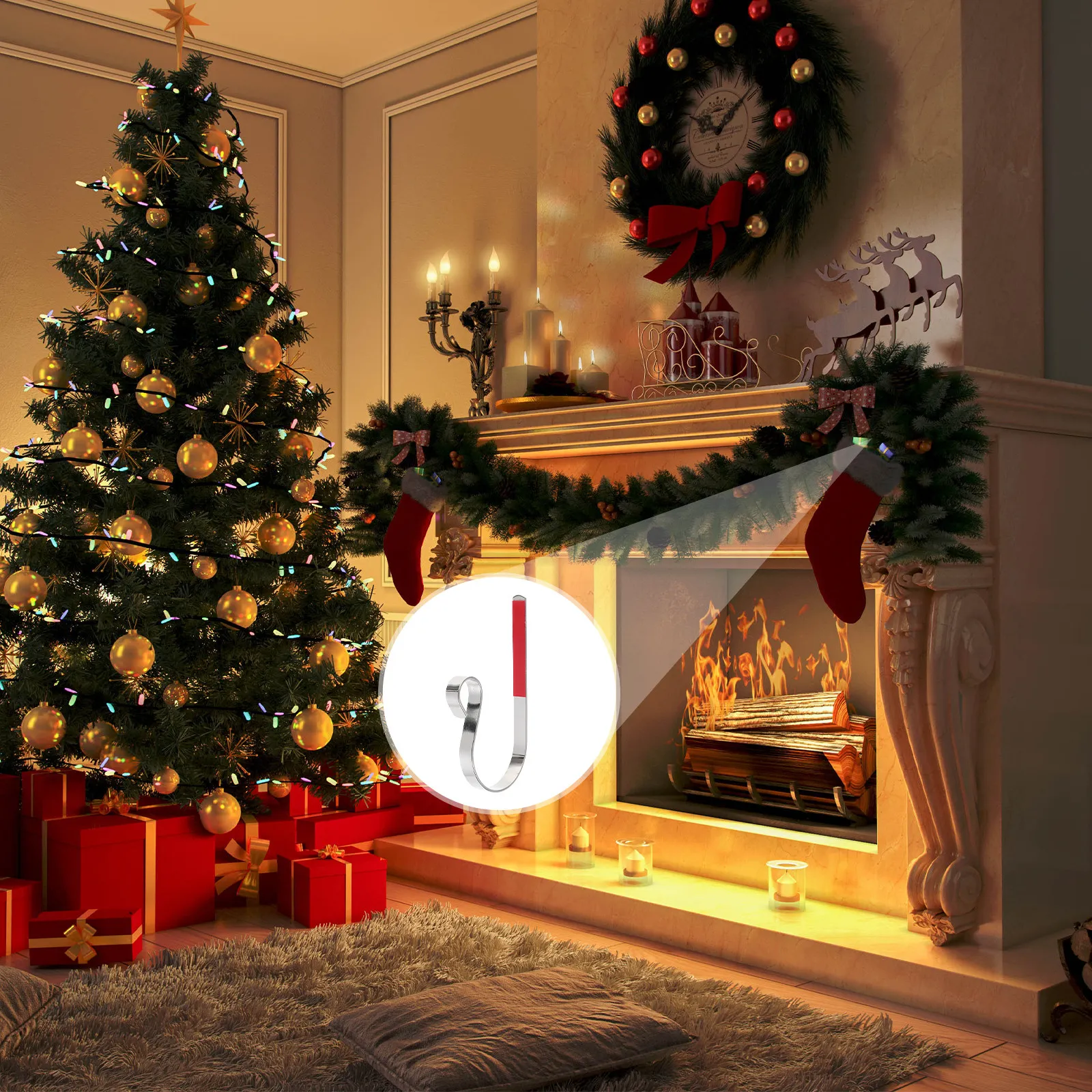4Pcs Fireproof Metal Stocking Hangers – Extra Strong Xmas Stocking Hooks for Fireplace, Windowsill, Classroom & Restaurant