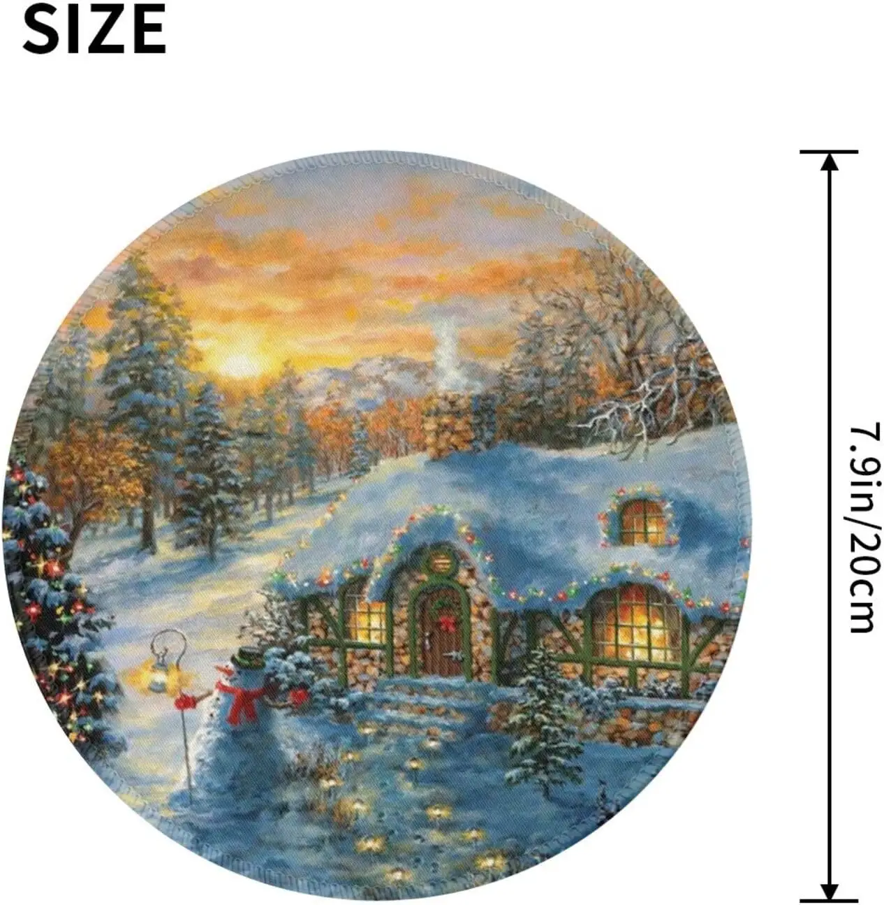 Christmas Lodge Pattern Mouse Mat with Non-Slip Rubber Base Cute Round Mousepad for Laptop Computer Office Work 7.9x7.9 Inch