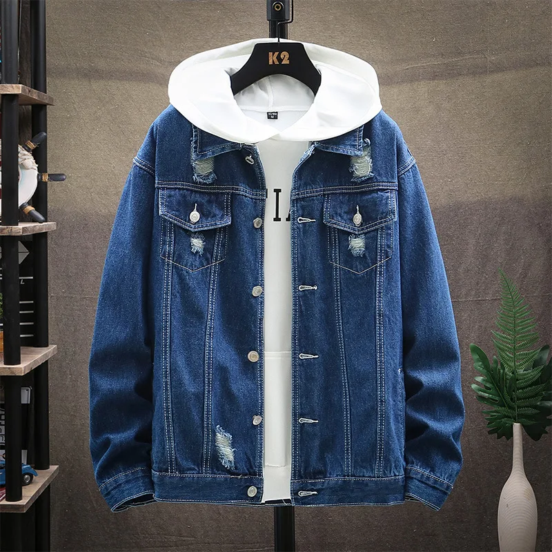 

Spring and Autumn New Youth Broken Hole Denim Coat Men's Classic Casual Fashion Top Trendy Versatile Men's Coat