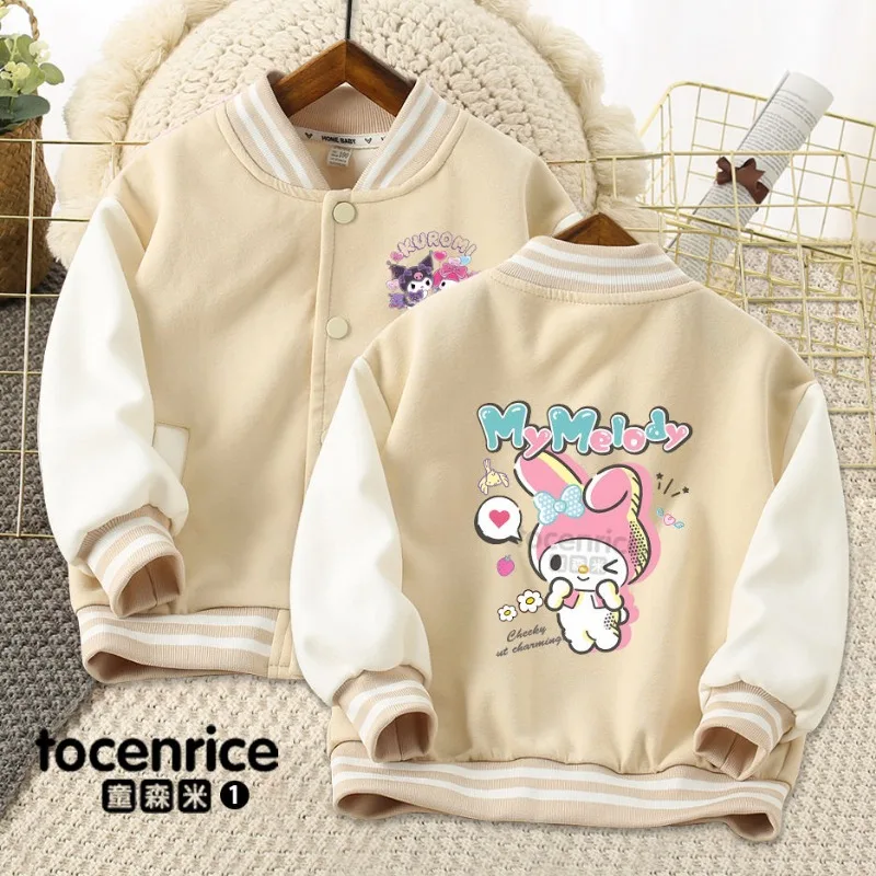 My Melody Anime Kawaii MINISO Ins Long Sleeve Coat Pants Clothes Cute Kuromi Baseball Clothing Sweatpants Gifts for Girls