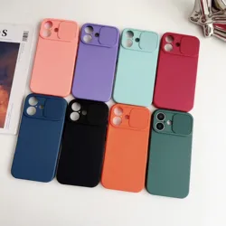 Slide Camera Lens Protection Phone Case For iPhone 16 Pro Max15 14 12 11 13 X XS Max Soft Liquid Silicone Shockproof Cover Funda