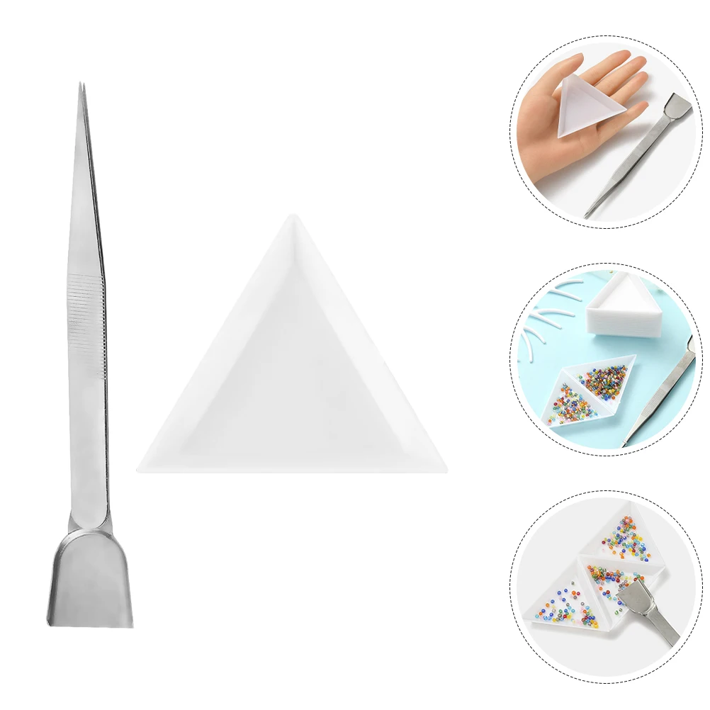 

1 Bead Sorting Tray Stainless Steel Tweezers Scoop Triangle Plates Rhinestone Jewelry Storage Box Beading Mats Craft Tools Home