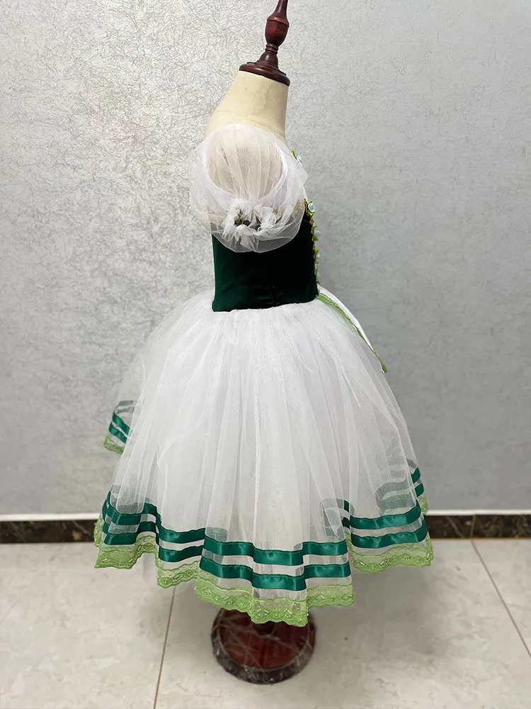 Giselle Ballet Costumes Green Romantic Tutu Long Tulle Dress Girls Child Adult Skate Ballerina Stage Performance Chorus Dress