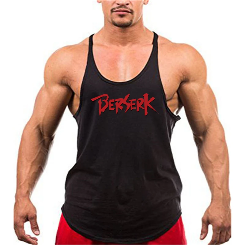 Mens Anime Berserk Printed Tank Top Breathable Cool Vest Running Shirt Cotton Tees Bodybuilding Singlet Fitness Sleeveless