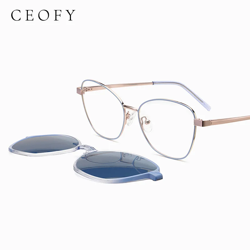 Ceofy Women Cat Eye Glasses Frame Stylish Optical Myopia Prescription Sun Clip On Polarized Eyeglasses Frame 2023 New Arrival