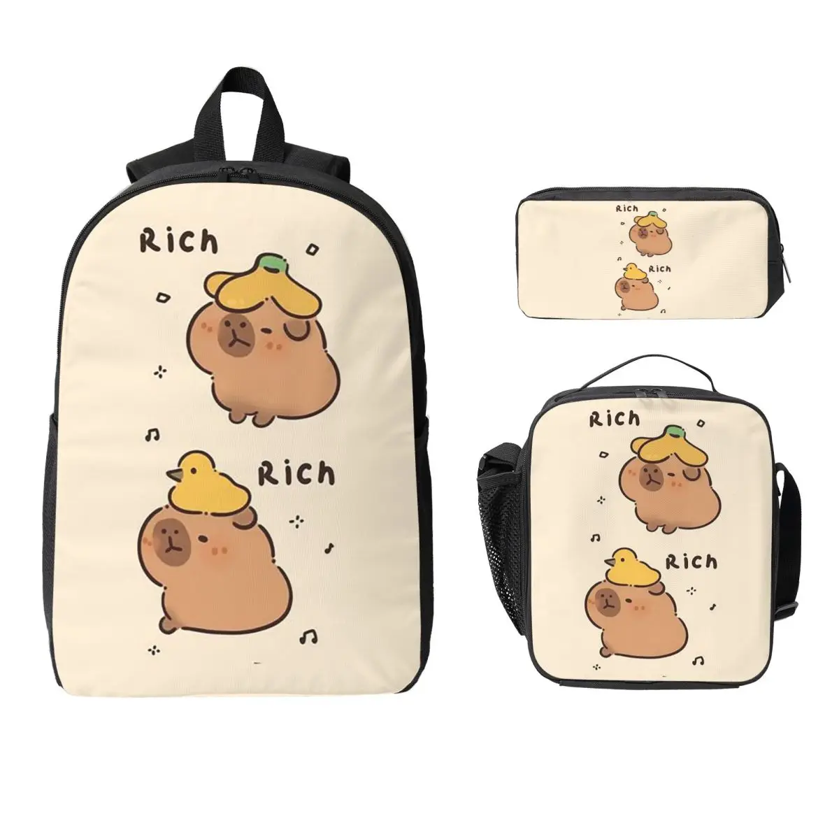 

Cute Capybara Animal Backpack Student Boys Girls BookBag School Bag Computer Shoulder Bags 3ps Insulated Lunch Bag Pencil Case