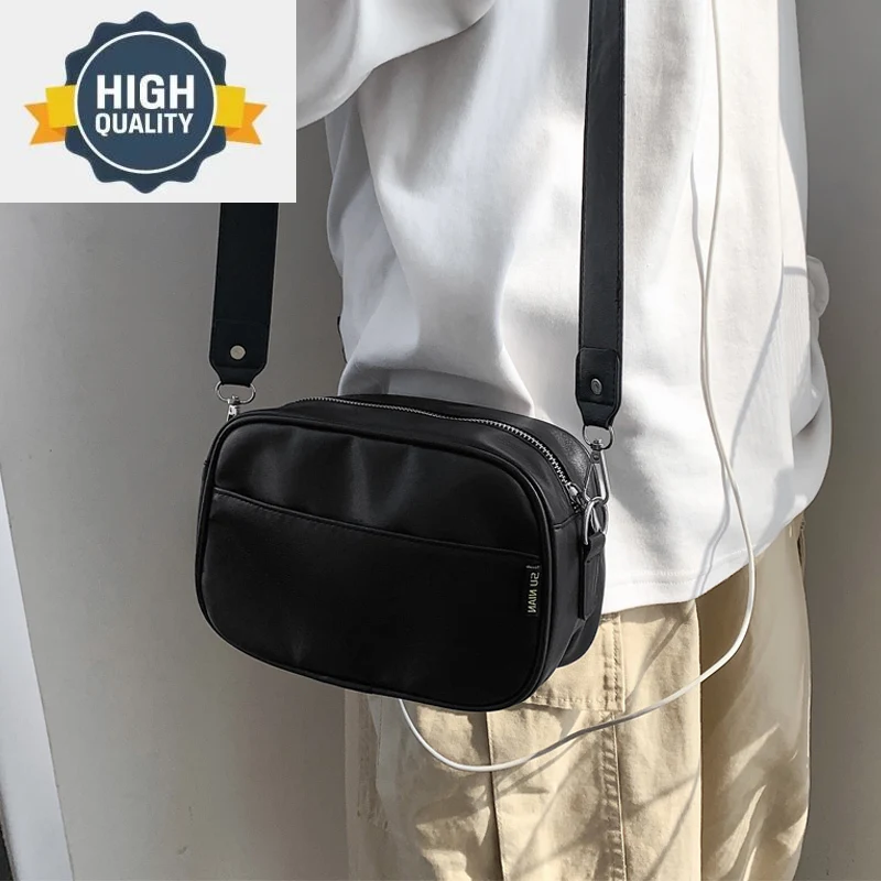 Bolsa de ombro transversal masculina de couro PU, bolsa mensageiro pequena, impermeável, viagem curta, monocromática, de alta qualidade, masculina, moda