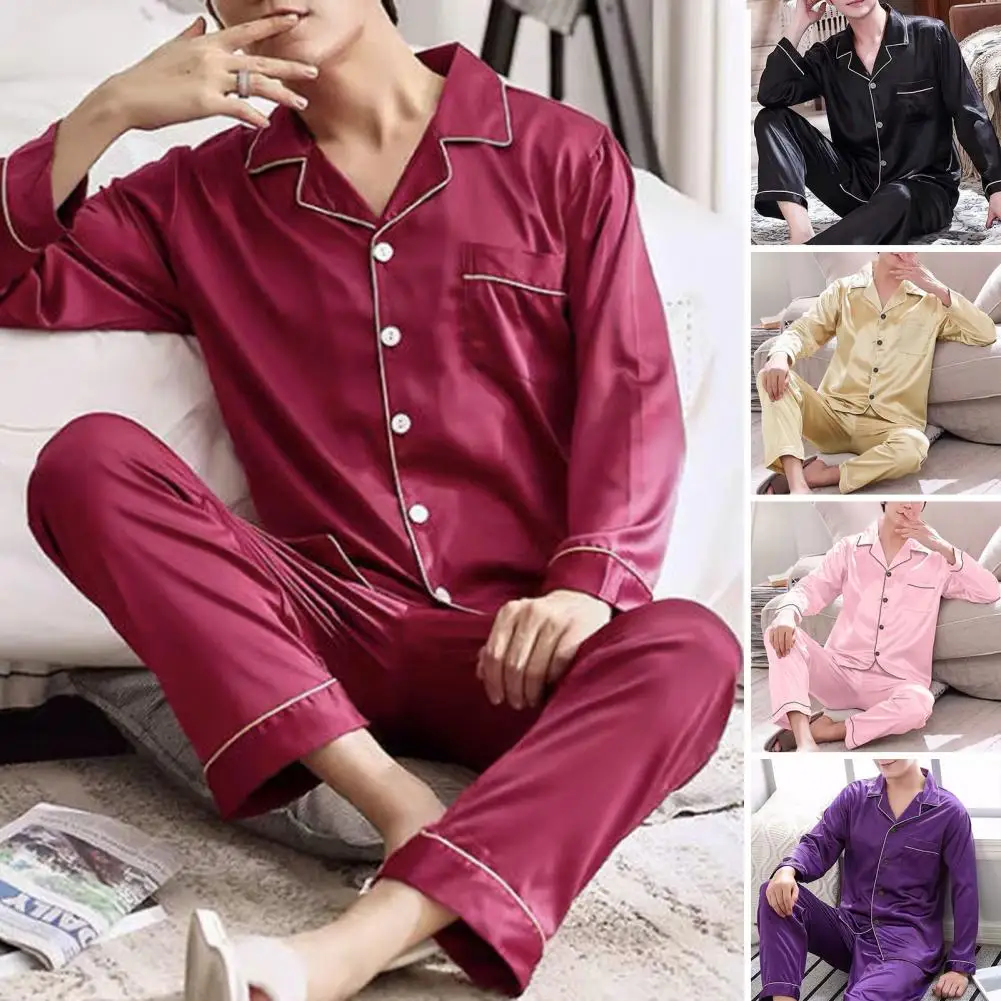 Paar Pyjama Sets Voor Heren Pyjama Loungewear Lange Mouw Slaapmaat Satijnen Pyjama Nachtkleding Liefhebber Zijden Pijama