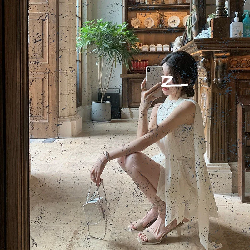 

Women's Svel Chiffon irt V-Ne Print Loose Fit Mid-Length Faionable Summer Design Slimming Sun Protection