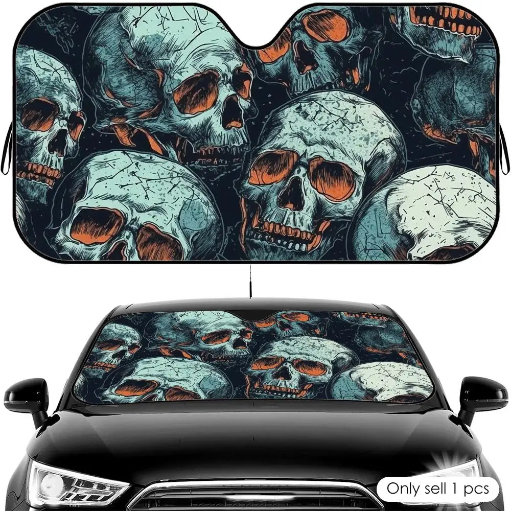 

Солнцезащитный козырек с готическим узором в виде черепа, складной, универсальный, для лобового стекла автомобиля, защита от УФ-излучения, теплоизоляция, складная накидка