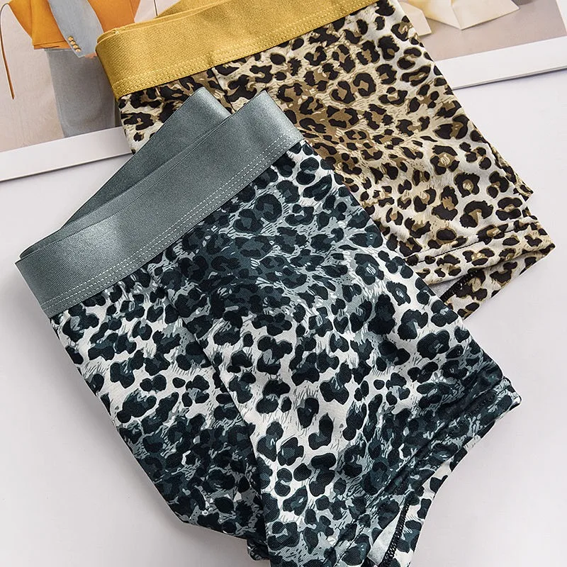 Men\'s Panties Boxer Cotton Sexy Leopard Print Seamless Low Rise Shorts Breathable Male Fashion Personality Trunk Briefs 2024 New