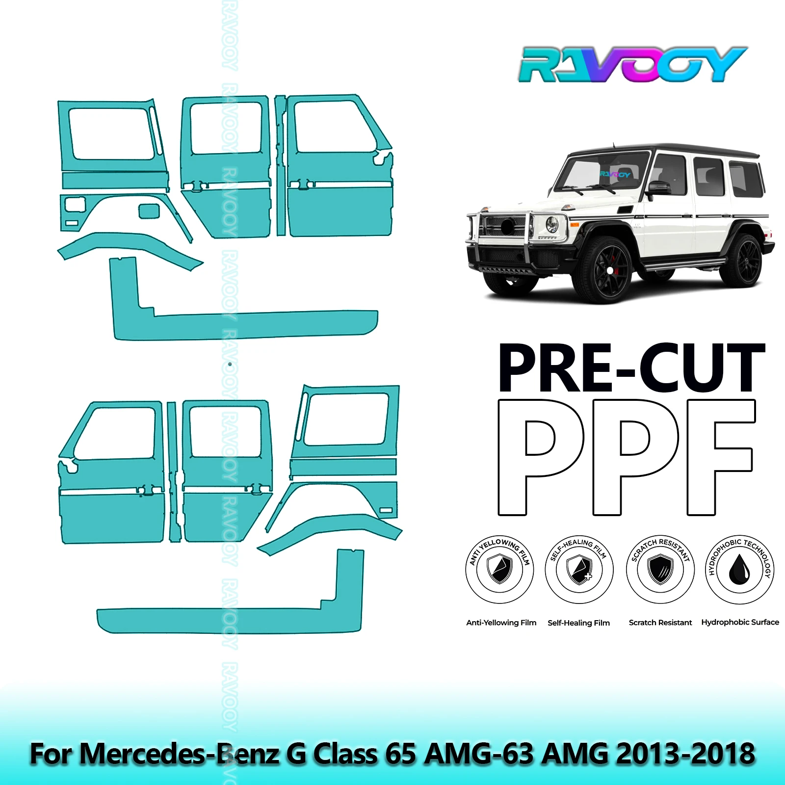 لمرسيدس بنز G الفئة 65 AMG-63 AMG 2013-2018 8.5mil قبل قطع باب PPF ومجموعة عمود A/B مجموعة طبقة حماية الطلاء من البولي يوريثان #1