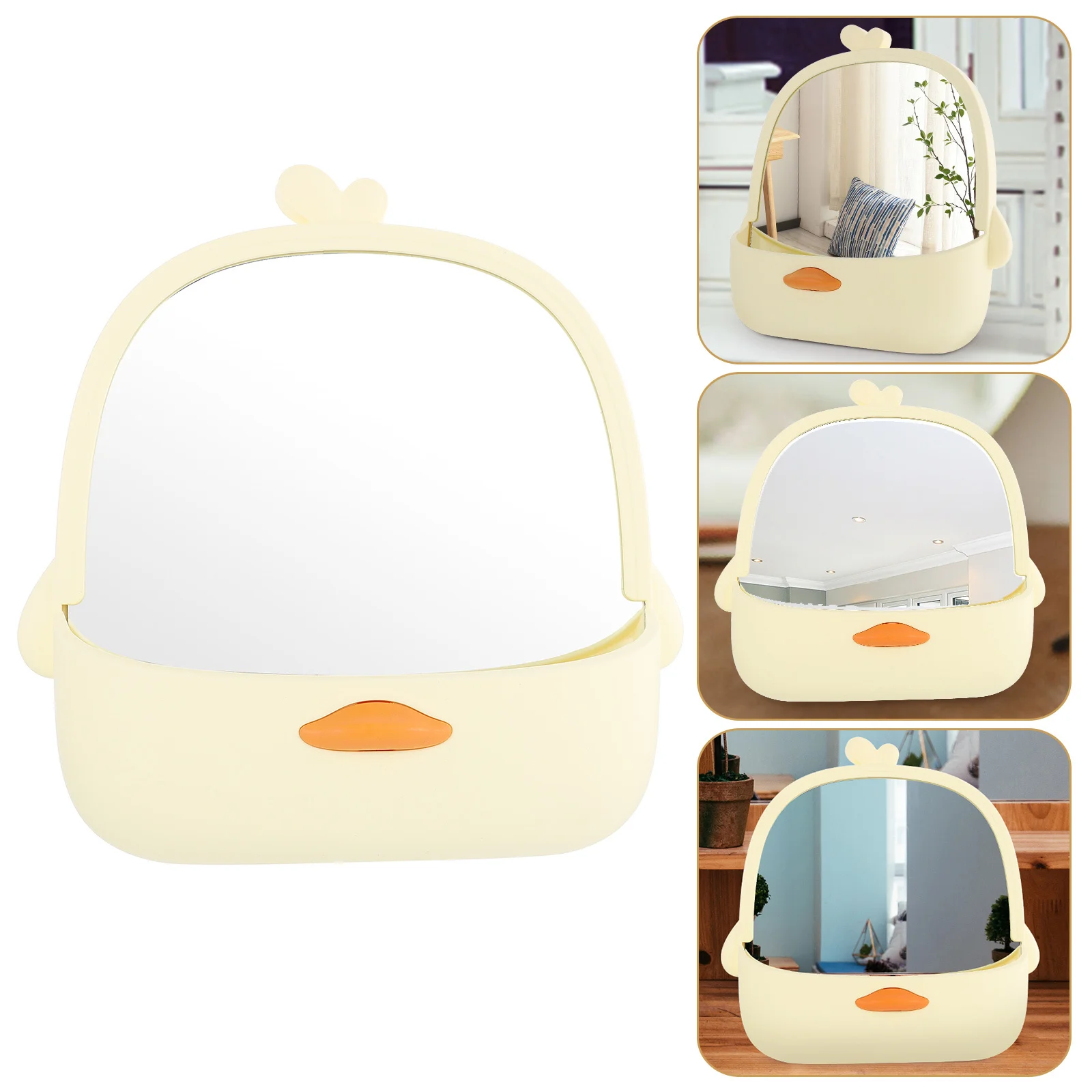 مرآة مكياج مبتكرة واقفة، مادة ممتازة مقاومة للخدش، تصميم كرتوني لطيف، مرآة زينة لسطح المكتب للنساء والفتيات #1