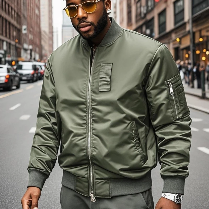 

MA1 Куртка-пилот, мужская куртка-бомбер в американском стиле ретро с воротником-стойкой, мужская свободная однотонная повседневная бейсбольная форма, пальто