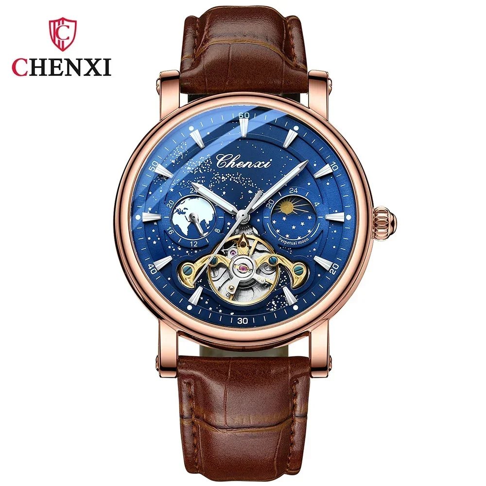 

Top Grade Skeleton Mechanical Watch for Men - CHENXI 8872 Luxury Leather Band Luminous Business Fashion Watch
