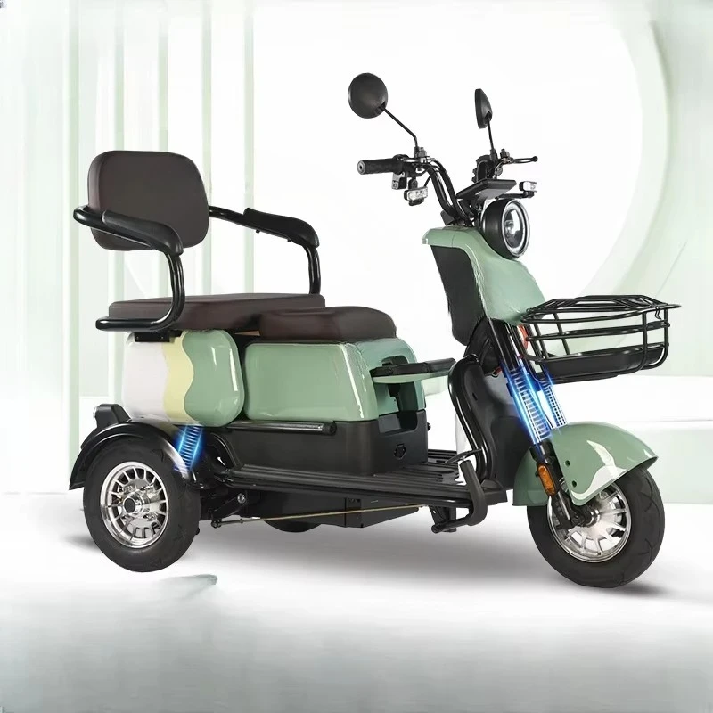 Full Safety Electric Tricycle Brushless Motor Parking Brake Anti-Theft Alarm LED Headlight Secure Daily Lead-Acid Battery