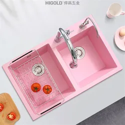 Sink Quartz Stone Pink Red Kitchen High end On/Off Table Single Slot Kitchen Dual Slot Integrated Vegetable Washing Basin