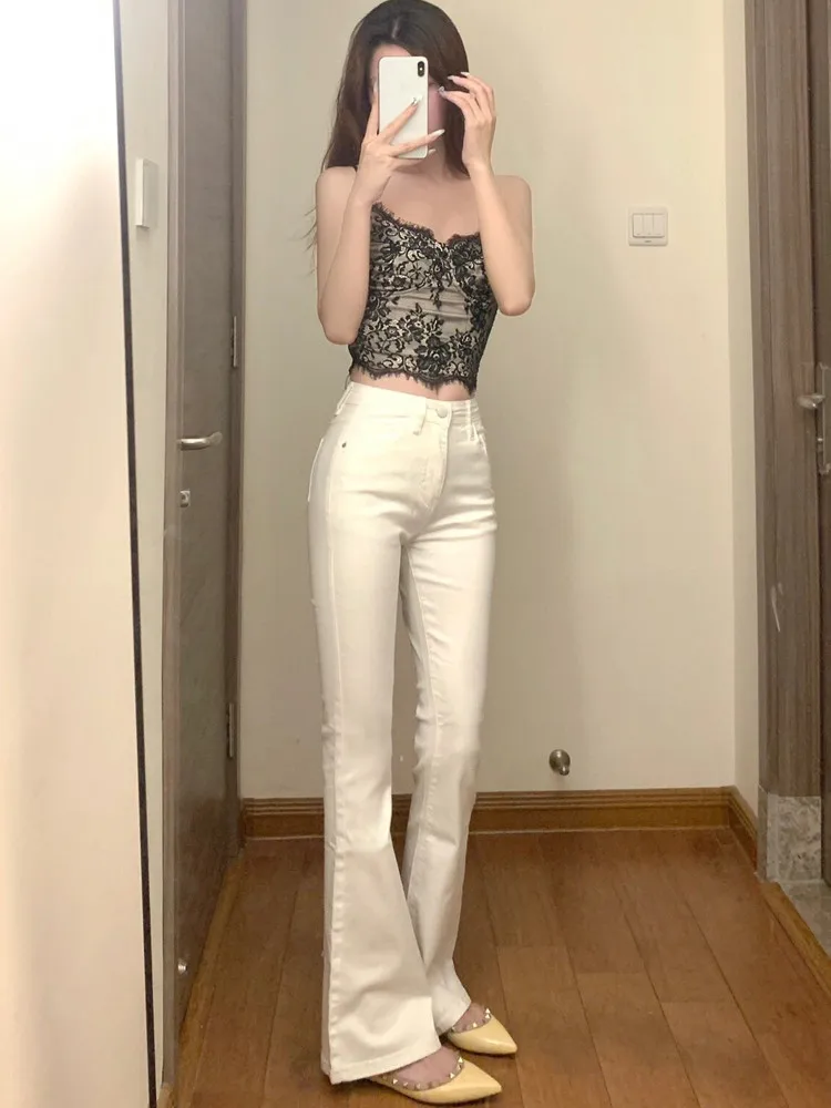 

High Waist Flared Jeans Women's Summer Thin Extended White Slimming High-End Feeling Floor-Length Denim Pants