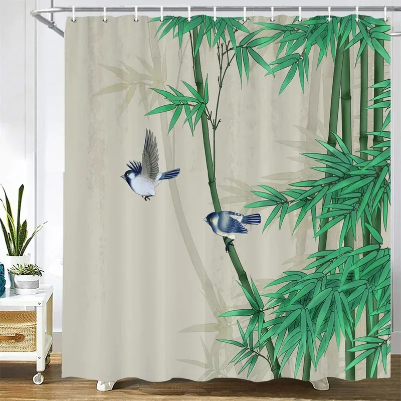 

JHB23Waterproof Polyester Fabric Shower Curtain with 12 Hook Chinese landscape flower bird Bath Curtain Home Decor Bathroom 9Kj(