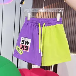 Summer New Contrast Patchwork Sports Shorts Elastic Waist Lacing Loose All-match Wide Leg Pants Casual Fashion Women Clothing