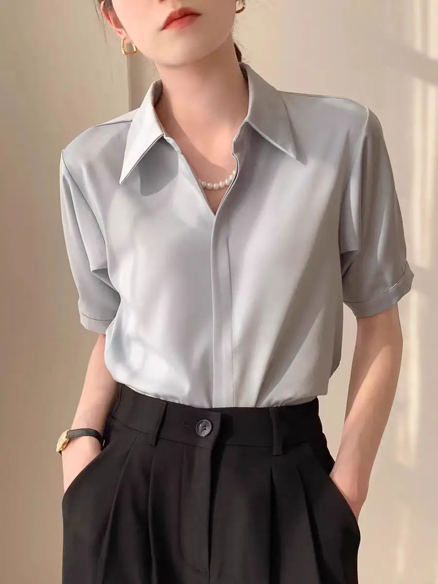 Summer Women's Blouse Casual Loose Short Sleeve Ladies' Shirt Fashion White Pullover Button Up Female Clothing Elegant Waman Top