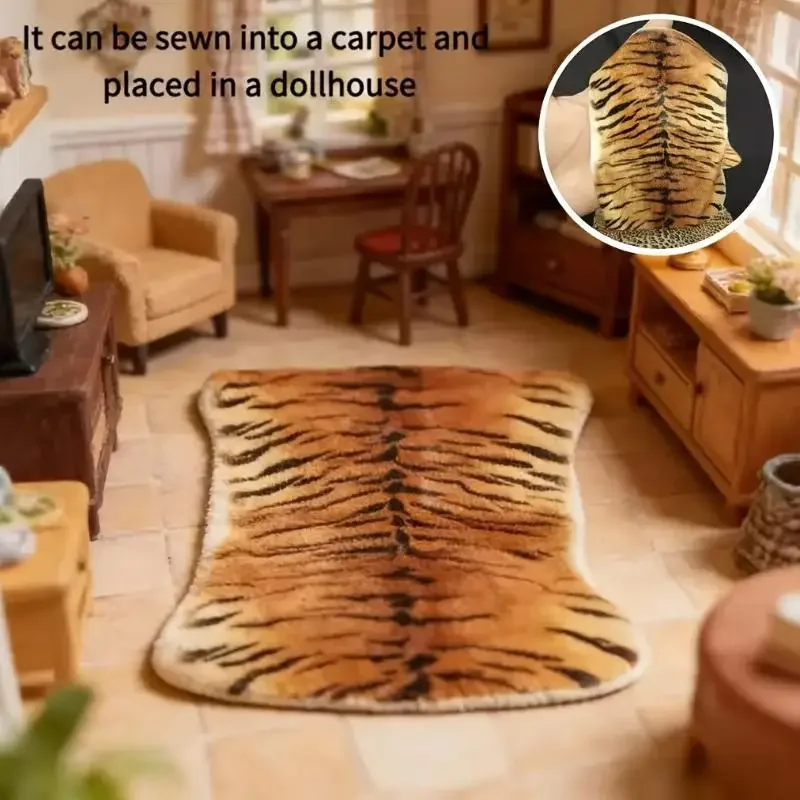 Alfombra de felpa con diseño de tigre y leopardo, modelo en miniatura para casa de muñecas, decoración para dormitorio y sala de estar, accesorios para casa de muñecas, 1 unidad, 1:12