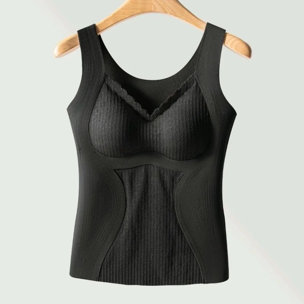 Lace Cashmere Thermal Underwear Sleeveless Slimming Postpartum Body Shaper with Padded Cups Tummy Control