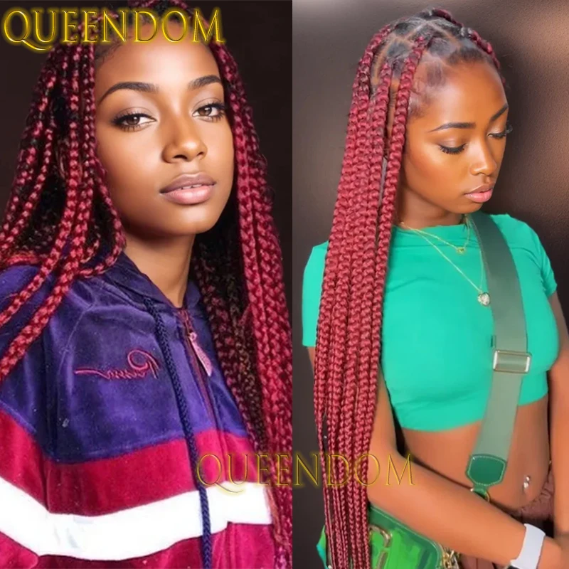 

Synthetic Full Lace Jumbo Box Braid Wig 36 Inch Ombre Burgundy Crochet Braids Goddess Wig Knotless Cornrow Faux Locs Braided Wig