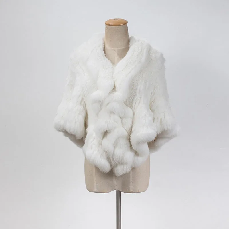 Kobiety zima prawdziwy królik futrzany szal z faliste nacięcia moda hurtownia grube ciepłe kobiece futro naturalne Wrap z hakami