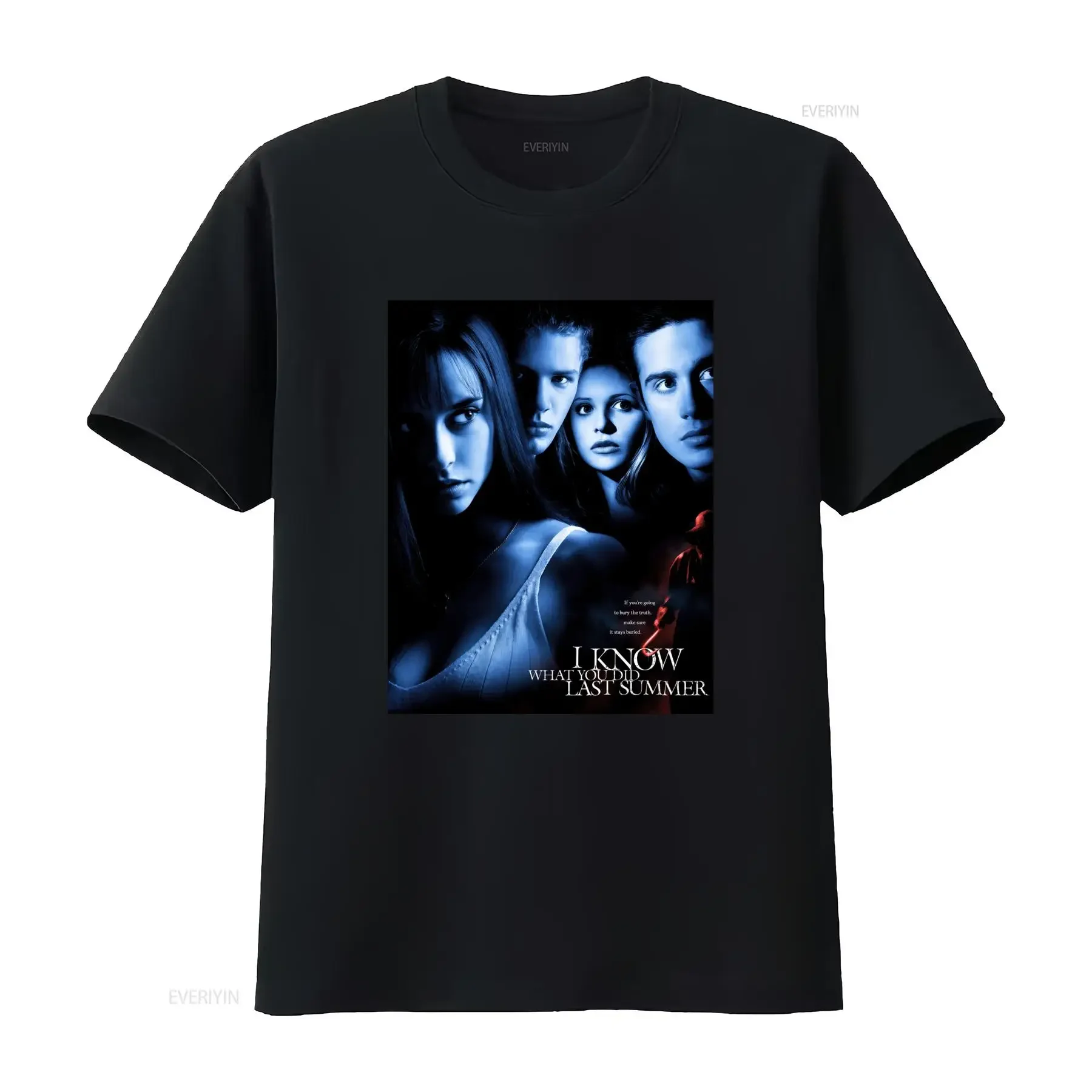 T-shirt décontracté vintage imprimé « I Know What You Did Last Summer », film d'horreur classique, effet délavé, pour un usage quotidien