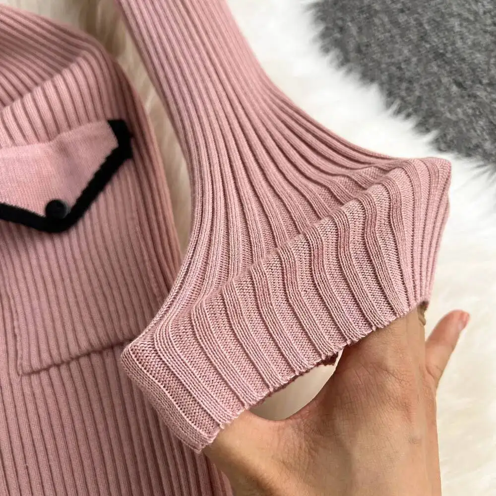 Abito aderente sottile sexy a maniche lunghe elegante chic da donna Abito aderente in maglia moda coreana vintage Abito maglione autunno inverno