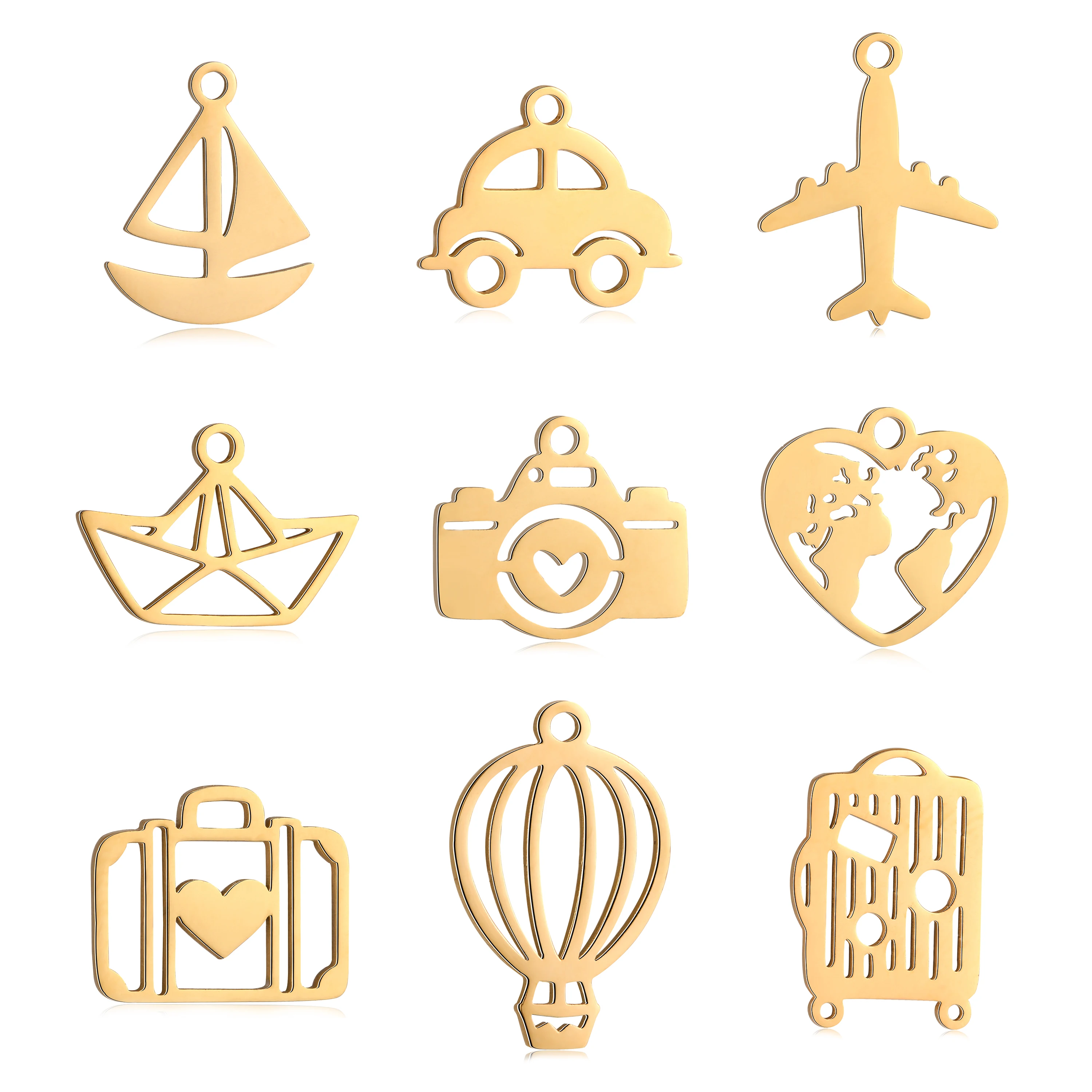5Pcs Travel Heart Map/Airplane/Camera Charms for Jewelry Making Stainless Steel Pendant Handmade DIY Necklace Bracelet Accessory