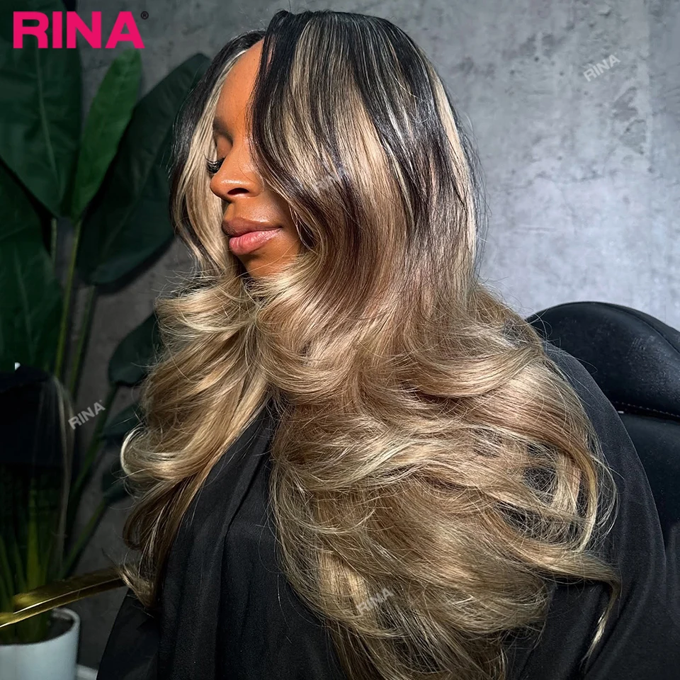 أومبير أسود شقراء 13x4 الجسم موجة شعر مستعار شفاف الدانتيل الباروكة الأمامية شعر الإنسان 13x6 أسود مع شقراء أومبير اللون الباروكات للنساء #1