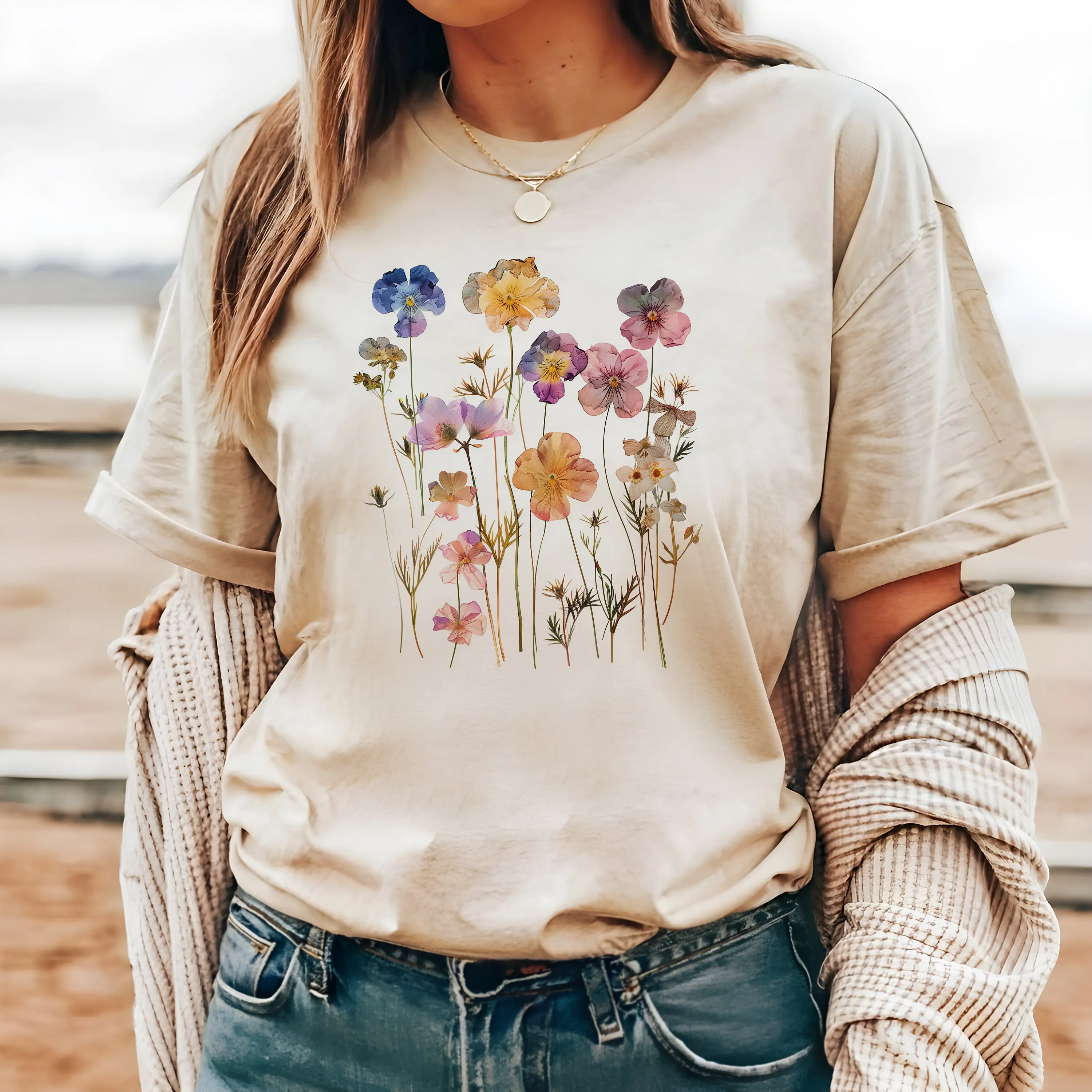 Floral T Shirt Flowers Spring Vintage Boho Colorful Imagination Reading