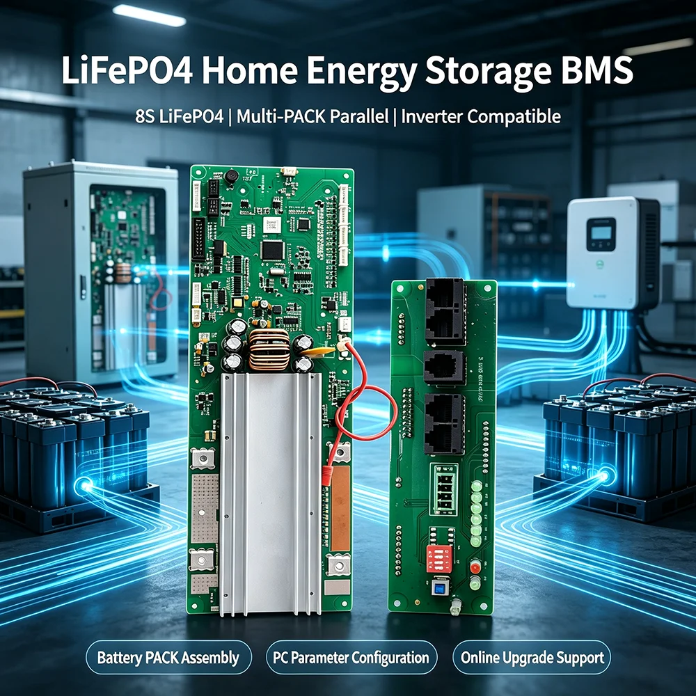 PACEEX LifePO4 BMS 16S 100A 200A Support WiFi Bluetooth Battery Protection Board CAN RS485 RS232 Communicate to Inverter 48V