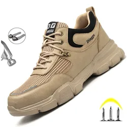 Men's Safety Work Shoes With Steel Toe Kevlar Puncture-Proof Anti-Smashing Ankle Boots Protective Sneakers Casual Leather Shoes