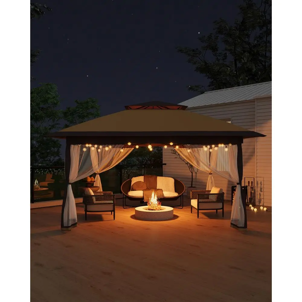 

Canopy Tent 13x13 ft, Pop Up Gazebo OnePush Setup with 4 SandBags for Backyard Parties and BBQs, Mosquito Netting amp Height Ad