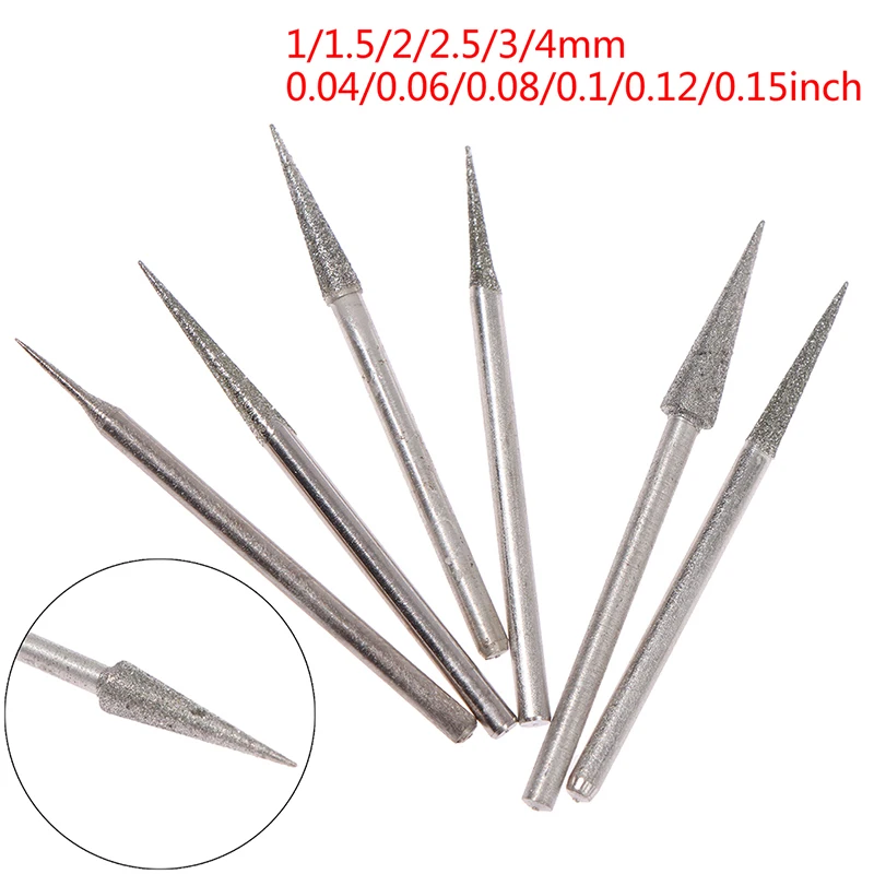 6Pcs Dremel Accesories 2.35mm Shank Electroplating Diamond Grinding Head Polished Needle Jade Stone Carving Engraving Tool