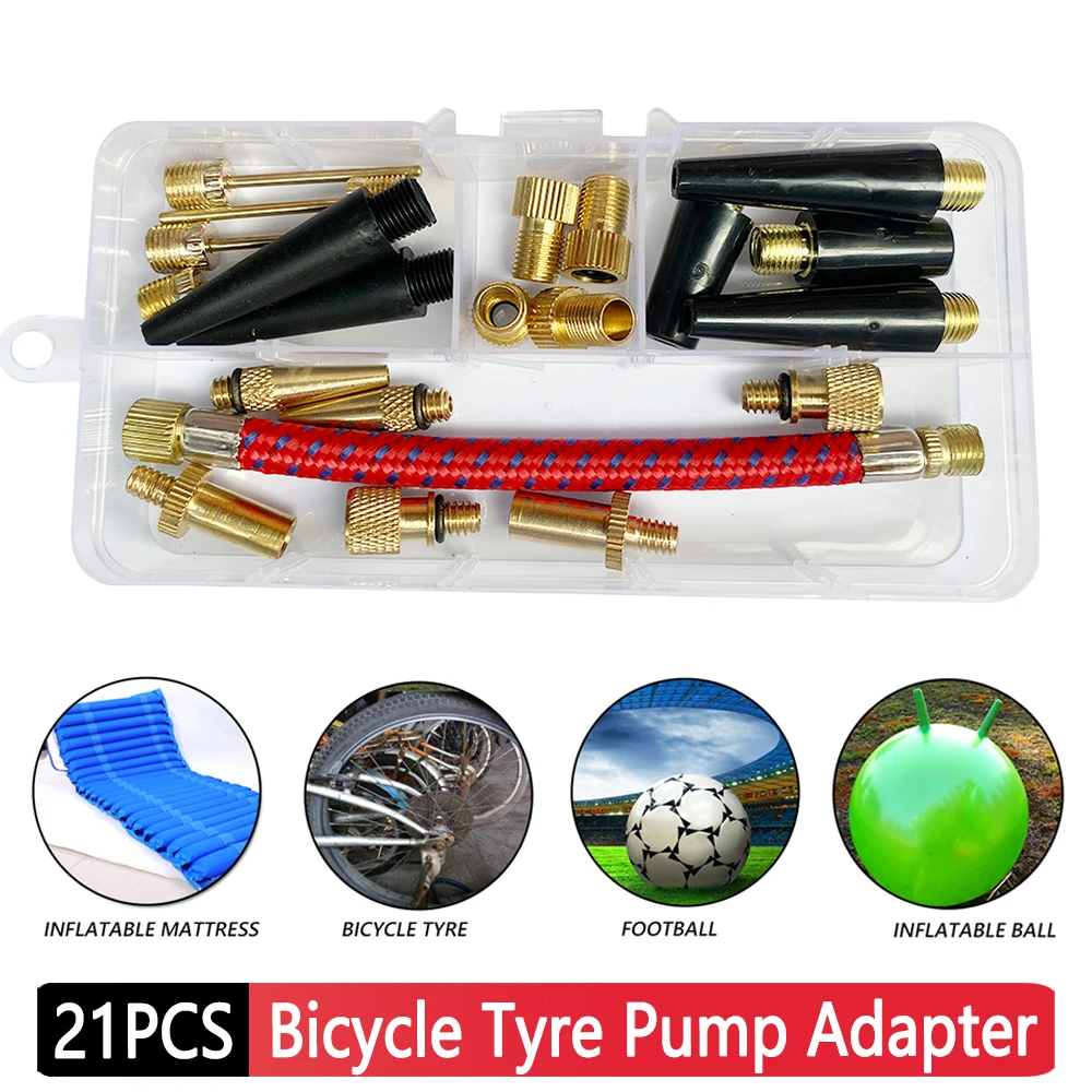 21pcs Bicycle Tyre Pump Adapter Set Kit Bicycle Tire Inflatable Tube Air Hose Adapter Kits Anti-resistance Bicycle Repair Tools