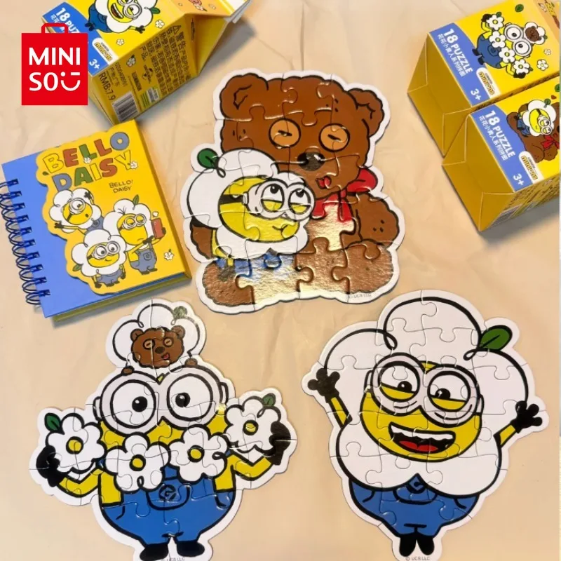 Genuine MINISO Flowery Minion Cute Special-shaped Magnetic Puzzle Toy Refrigerator Magnet Cartoon Peripheral Toy Gift