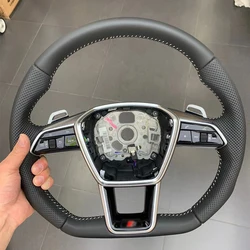 Leather full perforated flat bottom orientation For Audi A6 A7 C8 2019-2024 upgrade S6 S7 RS 6 RS 7 sports square steering wheel