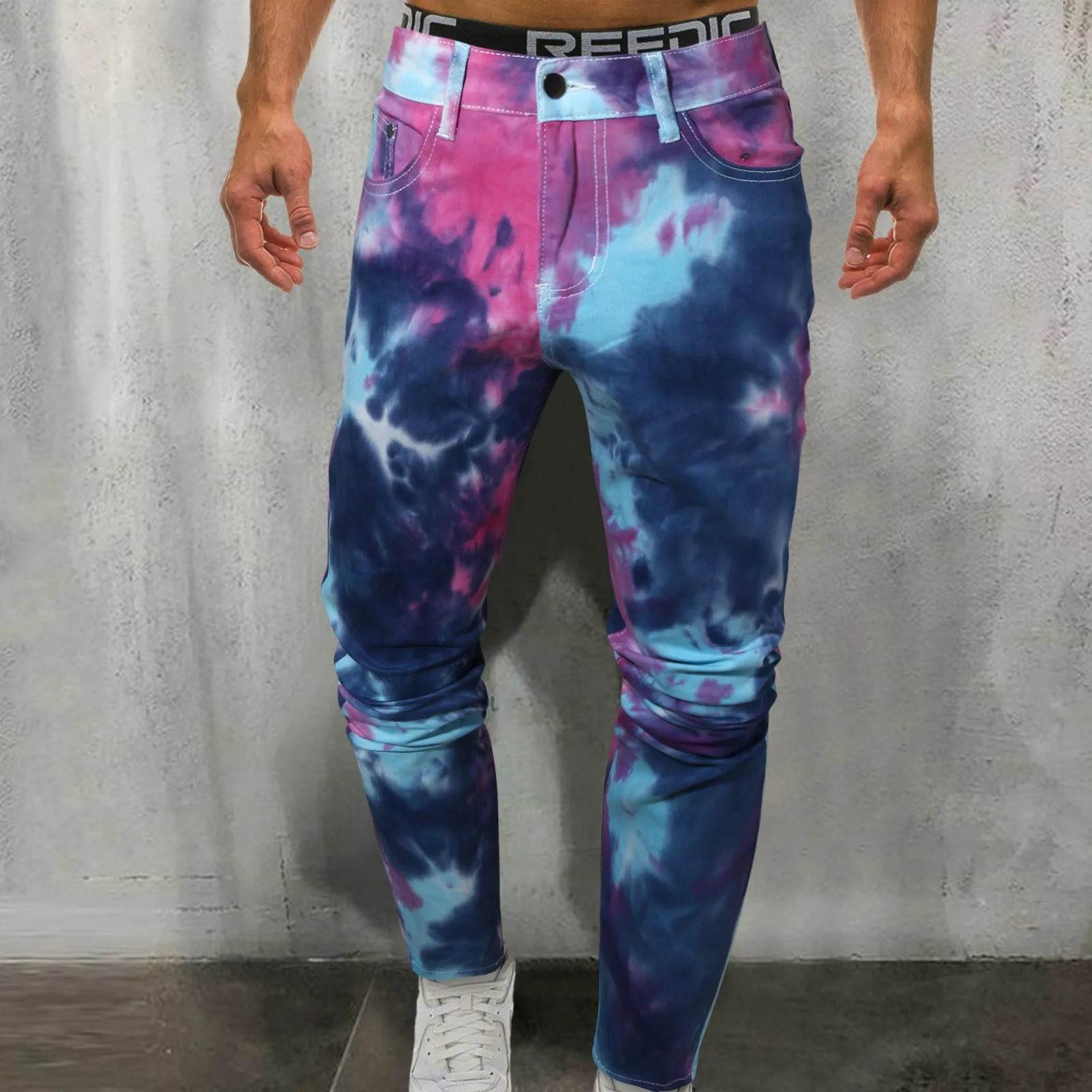 

Tie-dyed Jeans Button Jeans Men's With Pocket Casual Men's Slim-fit Mid-waist Denim Men's pants 8 Year