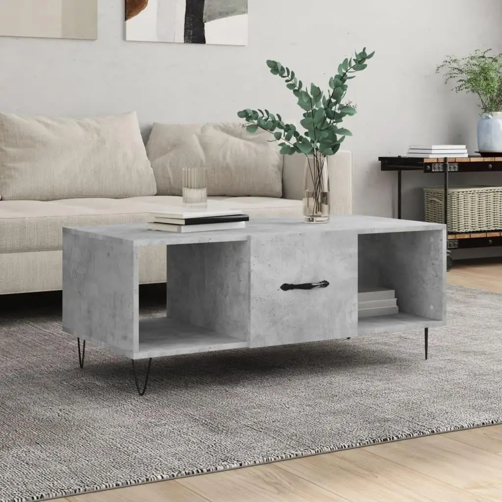 Stilvoller 102 x 50 x 40 cm großer betongrauer Couchtisch – langlebiges Holz-Verbunddesign