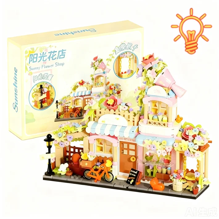 

City Sunshine Flower Leisure Cottage House Building Blocks Set Street View Flower Shop Diary Toys Children Birthday Holiday Gift